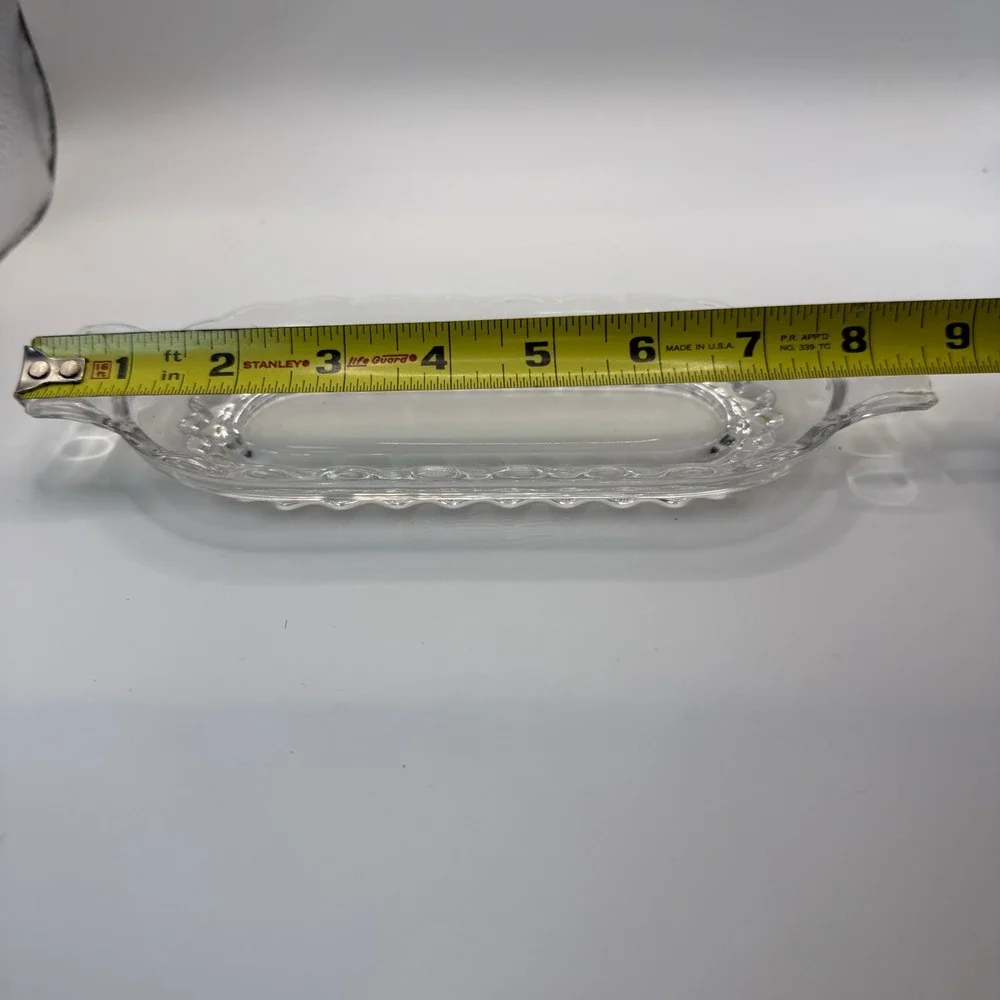 Vintage Clear Pressed Glass Relish Dish Scalloped Oval Serving Tray Tab Handles